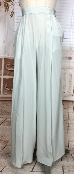 Amazing Original Late 1930s / Early 1940s Pale Blue Seafoam Silk Crepe Trousers Pants
