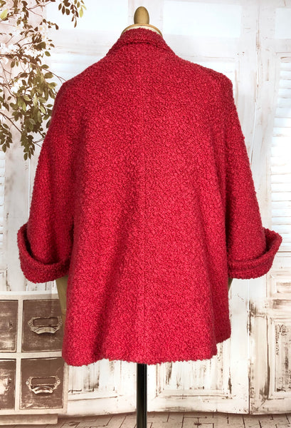 Fabulous Lipstick Red Late 1940s / Early 1950s Boucle Swing Coat