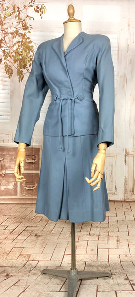 Stunning Periwinkle Blue 1940s Suit With Rouleau Waist Tie