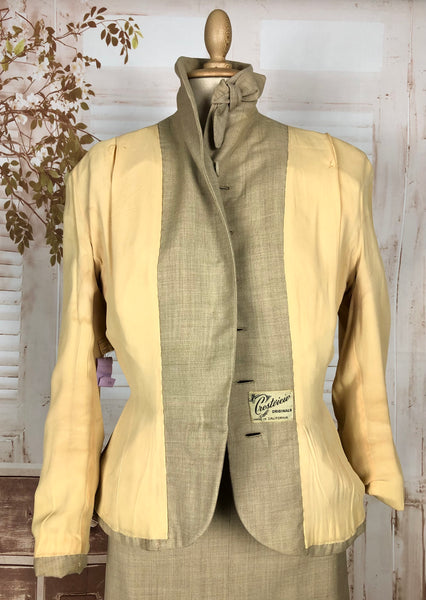 Beautiful Classic 1940s Vintage Cream Tan Summer Suit By Crestview California