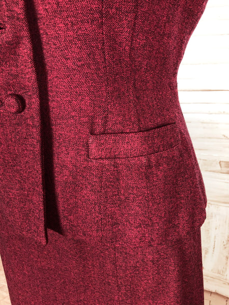 Striking Red Tweed 1940s Vintage Skirt Suit
