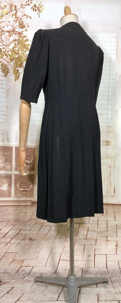 Exquisite 1930s Black Crepe Dress And Redingote Coat With Gold Filigree Buckle