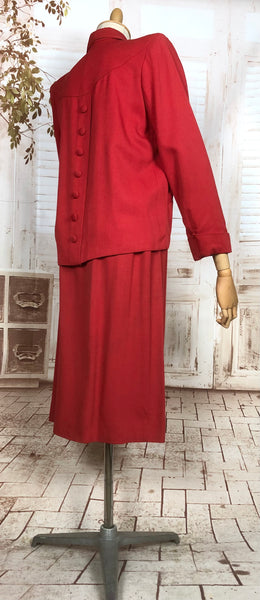 Exceptional Original 1940s Vintage Lipstick Red Swing Suit With Button Details