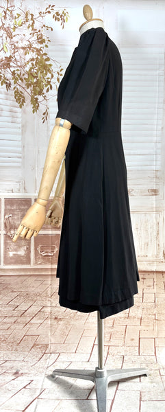 Exquisite 1930s Black Crepe Dress And Redingote Coat With Gold Filigree Buckle