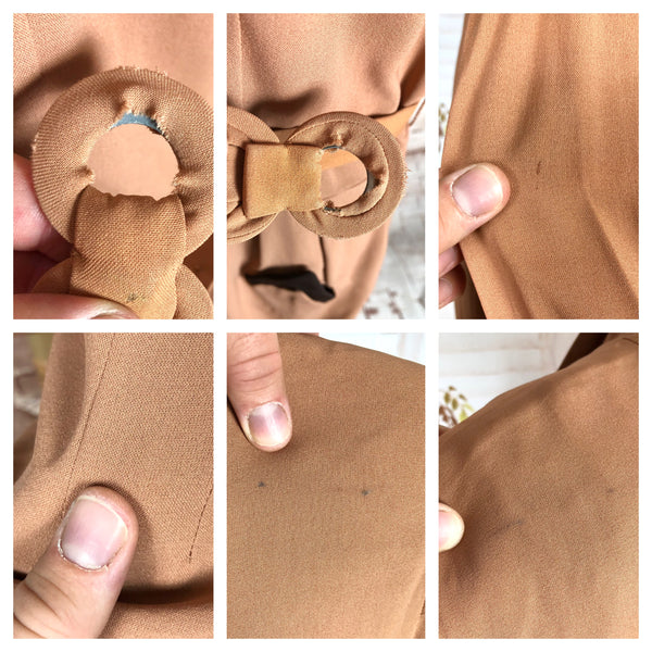 Incredible Original 1940s Volup Dress Suit In Tan With Chocolate Brown Accents