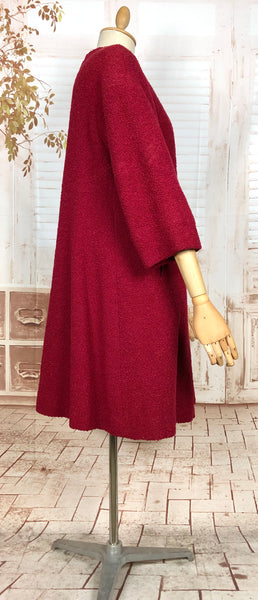 Fabulous Late 1940s / Early 1950s Red Collarless Boucle Coat