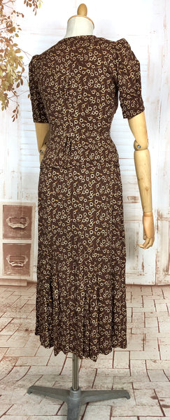 Super Rare 1930s Vintage Abstract Printed Brown Rayon Skirt Suit