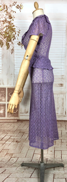 LAYAWAY PAYMENT 2 OF 2 - RESERVED FOR AISHA - PLEASE DO NOT PURCHASE - Exceptional Original 1930s Vintage Lilac Lace Peplum Suit