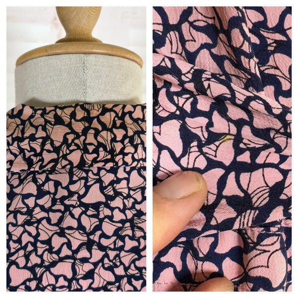 1940s Pink And Navy Blue Abstract Print Rayon Day Dress