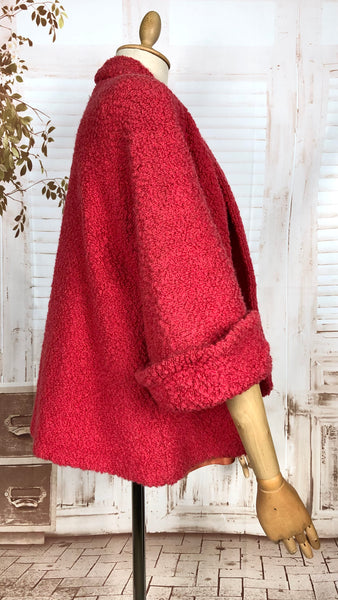 Fabulous Lipstick Red Late 1940s / Early 1950s Boucle Swing Coat