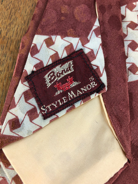 Original 1940s Burgundy And White Houndstooth American Rayon Swing Tie By Bond
