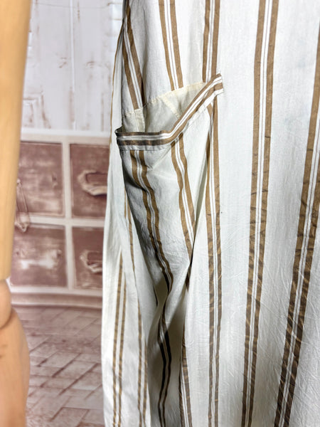 Amazing Cream and Brown Striped Silk 1920s Day Dress