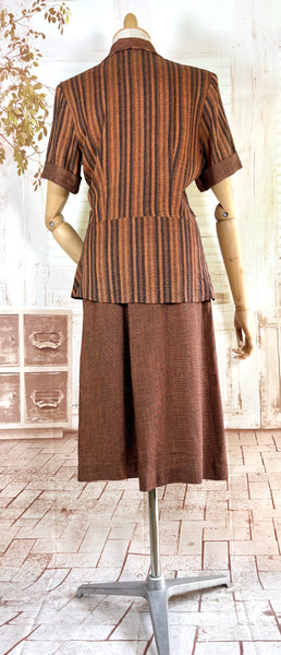Lightweight Wool 1940s Rust Brown Striped Volup Suit