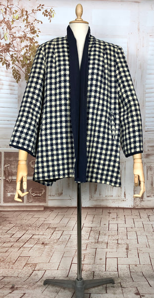 RESERVED FOR STEPHANIE - Fabulous Original 1940s Vintage Navy And Cream Plaid Swing Coat