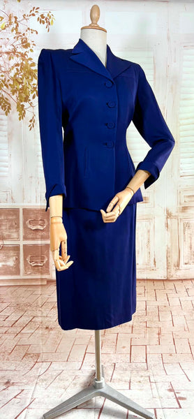 Exquisite Royal Blue 1940s Gabardine Suit With Western Stitching Detail