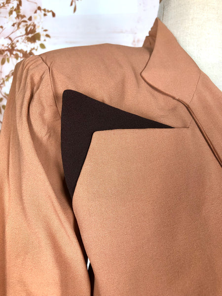 Incredible Original 1940s Volup Dress Suit In Tan With Chocolate Brown Accents