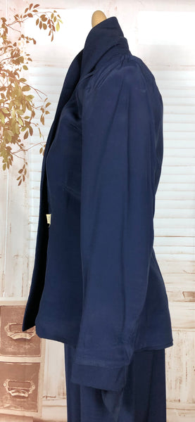 Beautiful Navy Blue Double Breasted 1940s Suit With Tiered Waist
