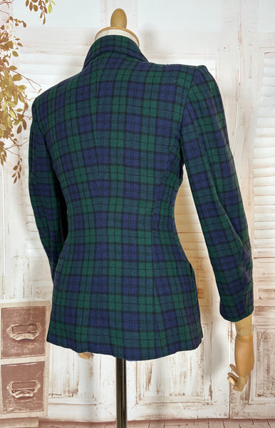 Green and Blue Tartan Plaid 1940s Blazer