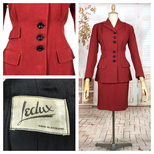 Stunning Original 1940s Vintage Deep Rust Red Skirt Suit