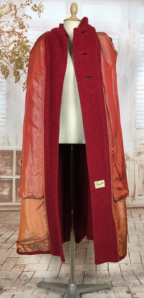 Exquisite Volup Lipstick Red 1940s Boucle Swing Coat With Huge Bishop Sleeves