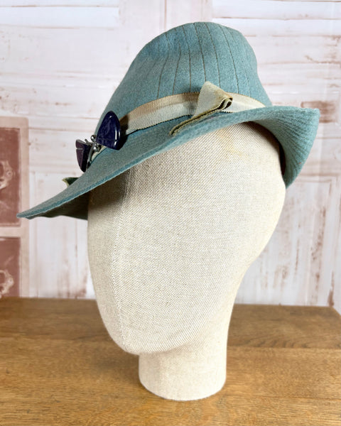 Rare Duck Egg Turquoise Late 1930s / Early 1940s Fedora With Hat Flash
