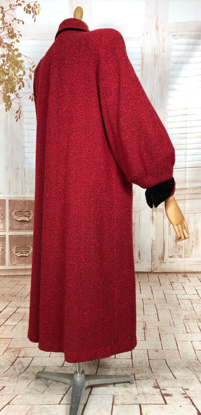Exquisite Volup Lipstick Red 1940s Boucle Swing Coat With Huge Bishop Sleeves