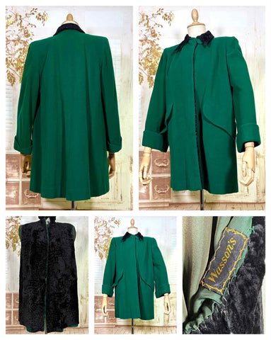 Incredible Emerald Green 1940s Coat With Astrakhan Lining