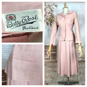 Amazing Original 1940s Vintage Blush Pink Summer Suit By Betty Rose