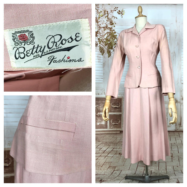 Amazing Original 1940s Vintage Blush Pink Summer Suit By Betty Rose