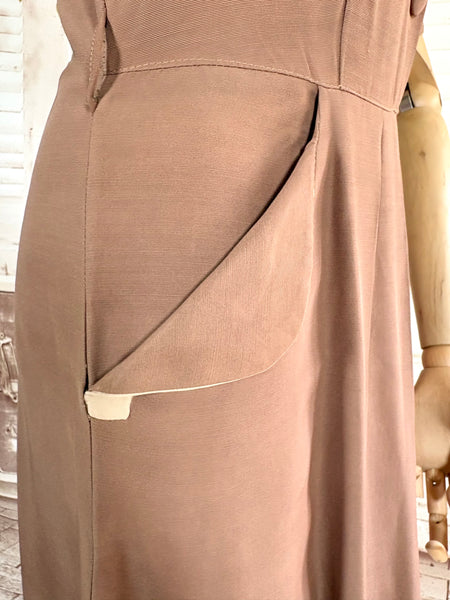 1940s Colour Block Day Dress in Mocha, Cream & Dusty Blue