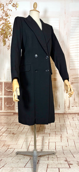 Classic Double Breasted Black 1940s Coat With Cinched Belt Back