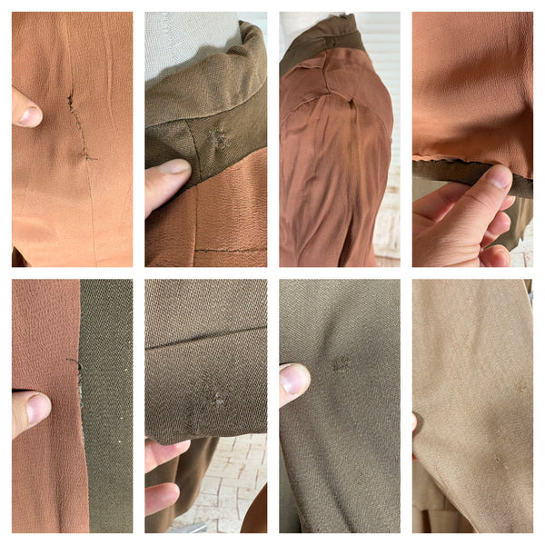 1940s Brown Gabardine Skirt Suit With Pocket Details
