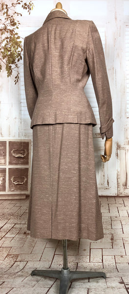 Stunning Original Vintage 1940s Nude Blush Silk Fleck Skirt Suit By Betty Rose