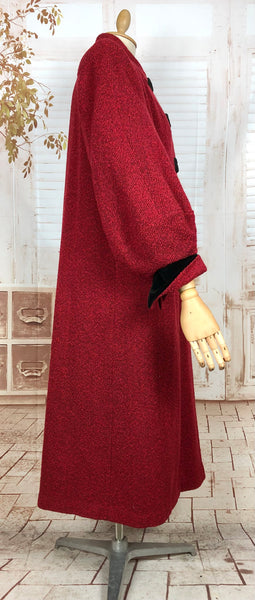 Exquisite Volup Lipstick Red 1940s Boucle Swing Coat With Huge Bishop Sleeves