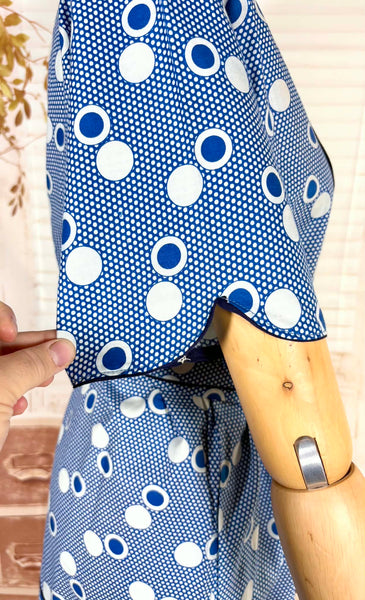 Rare Volup 1930s Blue And White Spotted Day Dress