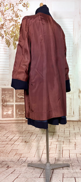 Stunning 1940s Navy Blue Boucle Swing Coat