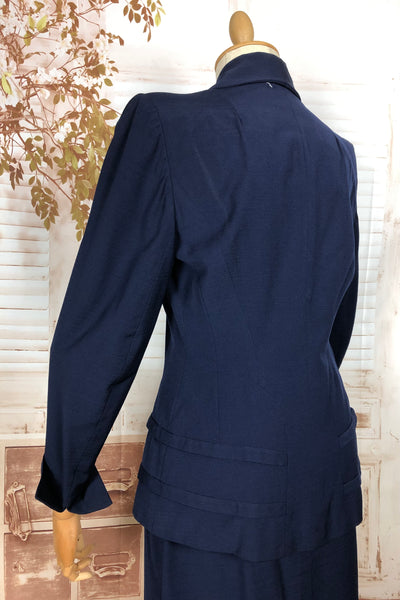 Beautiful Navy Blue Double Breasted 1940s Suit With Tiered Waist