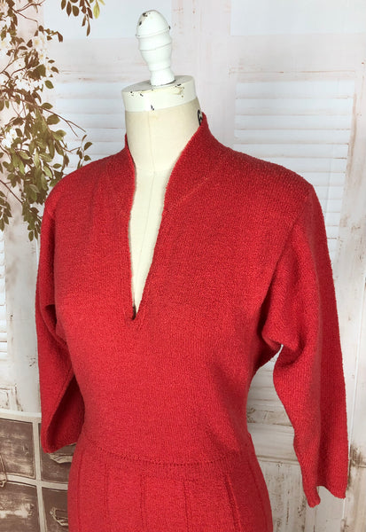 Stunning Late 1940s Vintage Lipstick Red Knit Dress By Kims By Kimberly