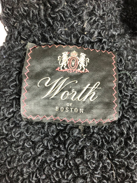 1940s Red Wool Swing Coat by Worth of Boston with Astrakhan Lining