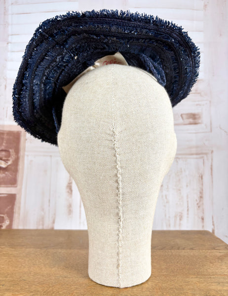 Navy Blue 1940s Straw Percher Hat With Matching Hat Pins