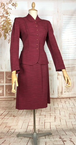 Stunning 1940s Striped Red Faille Suit By Lampl