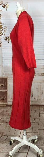 Stunning Late 1940s Vintage Lipstick Red Knit Dress By Kims By Kimberly