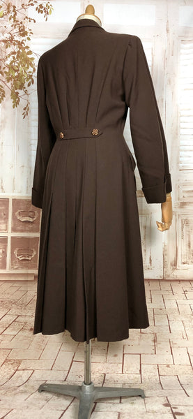 LAYAWAY PAYMENT 1 OF 4 - RESERVED FOR SARA - Wonderful Classic 1940s Original Vintage Wartime Chocolate Brown Belt Back Princess Coat With Dinner Plate Double Elevens Utility Label