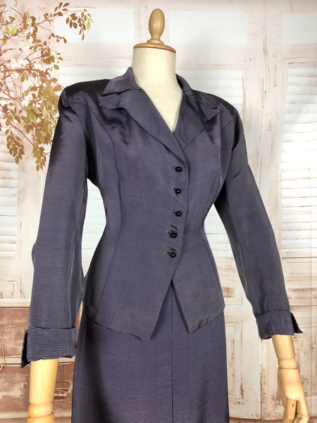 Amazing Blue Striped Rayon Faille 1940s Suit Volup Capable