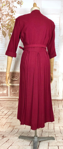 Beautiful Belted Red Late 1940s / Early 1950s Volup Dress With Pin Tuck Details