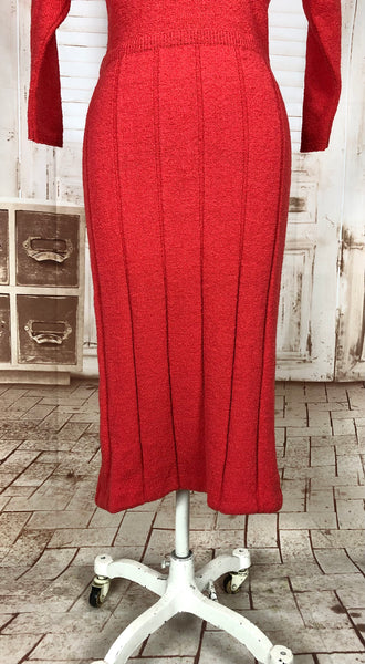 Stunning Late 1940s Vintage Lipstick Red Knit Dress By Kims By Kimberly