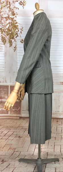 Exquisite Original 1940s Striped Blade Runner Skirt Suit - Gilbert Adrian Inspired