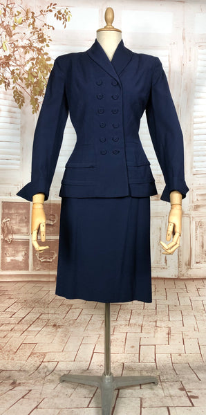 Beautiful Navy Blue Double Breasted 1940s Suit With Tiered Waist