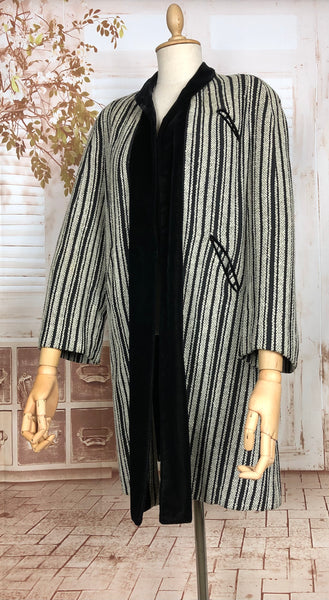 Exquisite Original 1930s Vintage Black And Grey Striped Coat