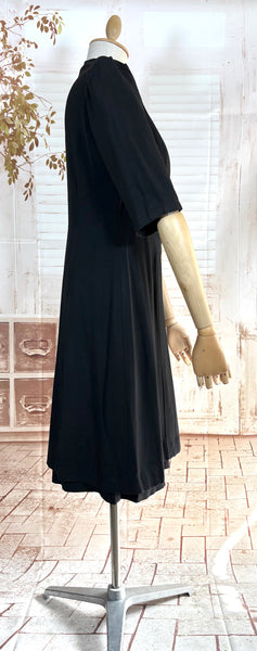 Exquisite 1930s Black Crepe Dress And Redingote Coat With Gold Filigree Buckle